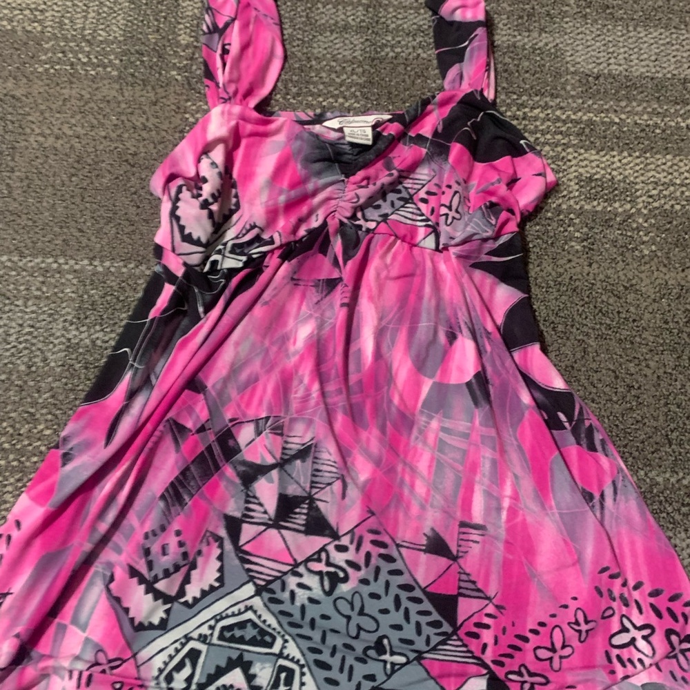 Pink and Black Patterned Babydoll Dress
